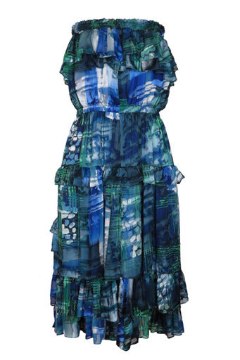 Alma Dress Geometric Blue - Leblon London Ltd