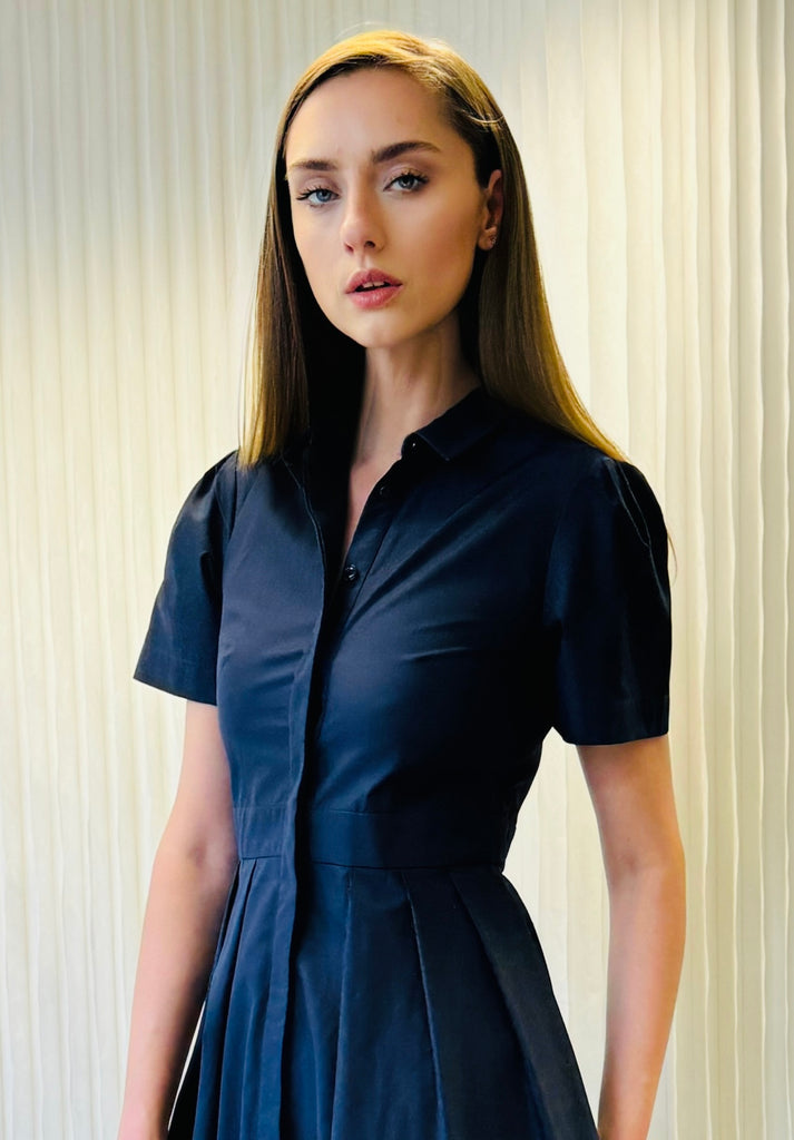 Alice Smart Shirt Dress Navy - Leblon London Ltd
