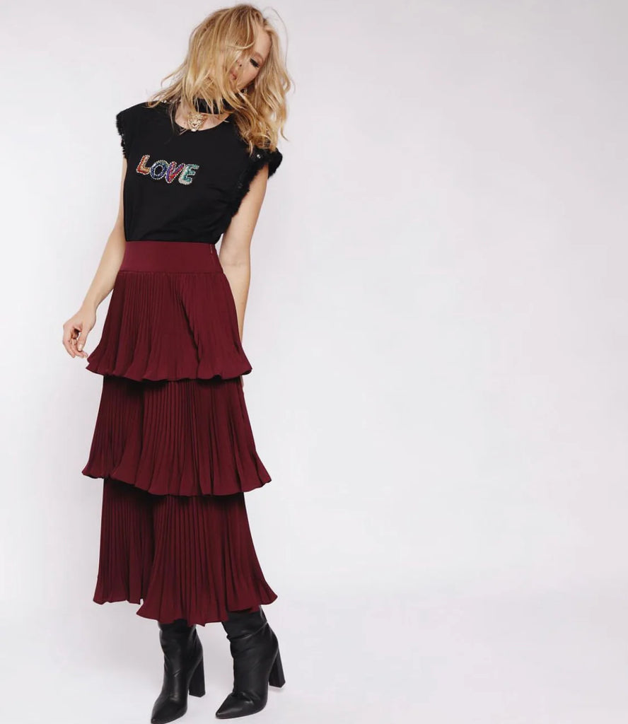 Marianna Pleated Skirt Burgundy - Leblon London Ltd