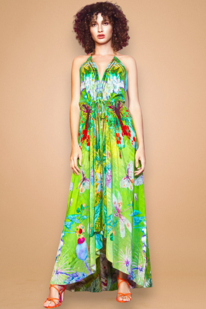 Gisele Silk Dress Green - Leblon London Ltd