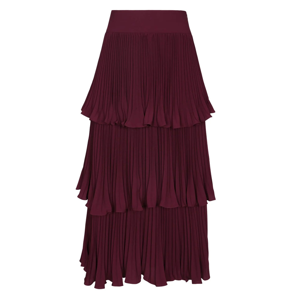 Marianna Pleated Skirt Burgundy - Leblon London Ltd