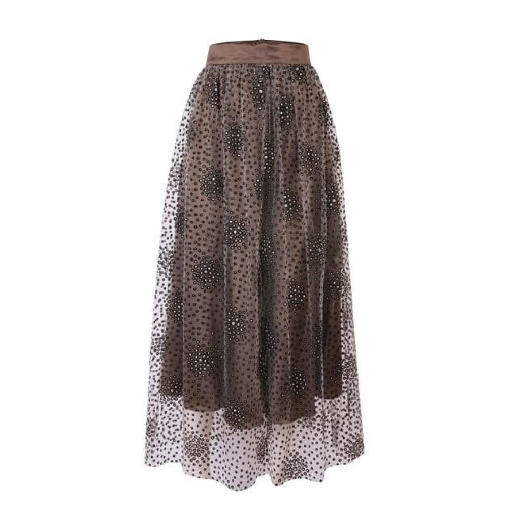 Doris Silk Skirt with French Tulle - Green - Leblon London Ltd