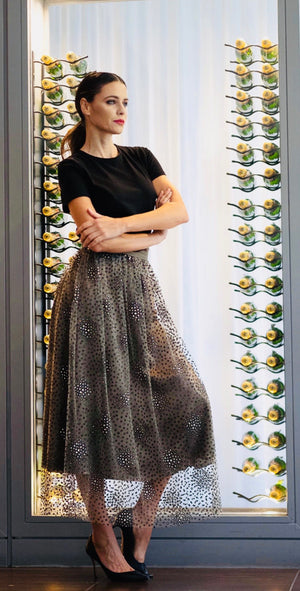 Doris Skirt Silk and Tulle Green - Leblon London Ltd