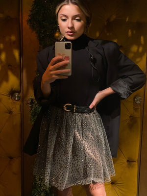 Mini Doris Silk Skirt with French Tulle - Green - Leblon London Ltd