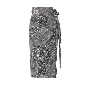 Maya Wrap Skirt in 'Lace' Printed Silk - Leblon London Ltd
