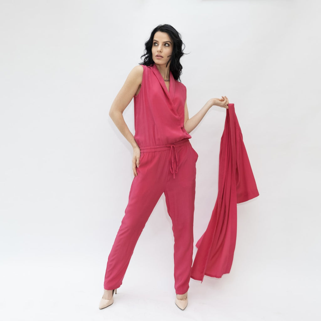 Pia Silk Jumpsuit - Hot Pink - Leblon London Ltd