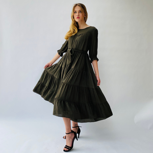 Pompeia Silk Dress Olive Green - Leblon London Ltd