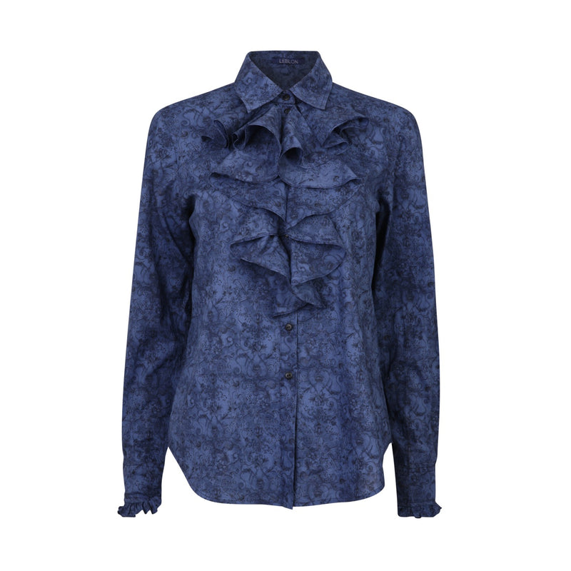 Ross Cotton Frilled Shirt in Vintage Blue - Leblon London Ltd