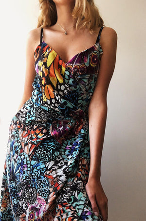 Iris Hand Printed Silk Dress - Leblon Butterfly - Leblon London Ltd