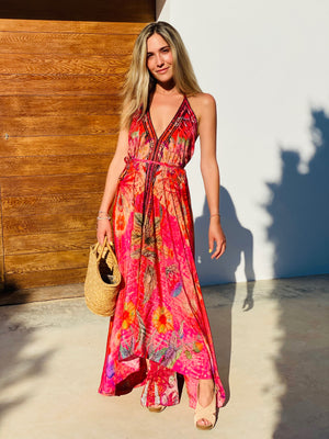 Gisele Silk Dress Coral - Leblon London Ltd