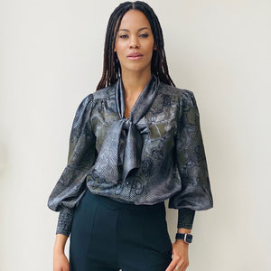 Linda Pussy-Bow Printed Silk - Leblon London Ltd