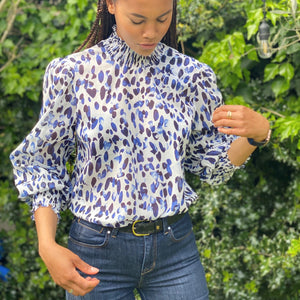 Kiara Airy Cotton Top - Printed Blue - Leblon London Ltd